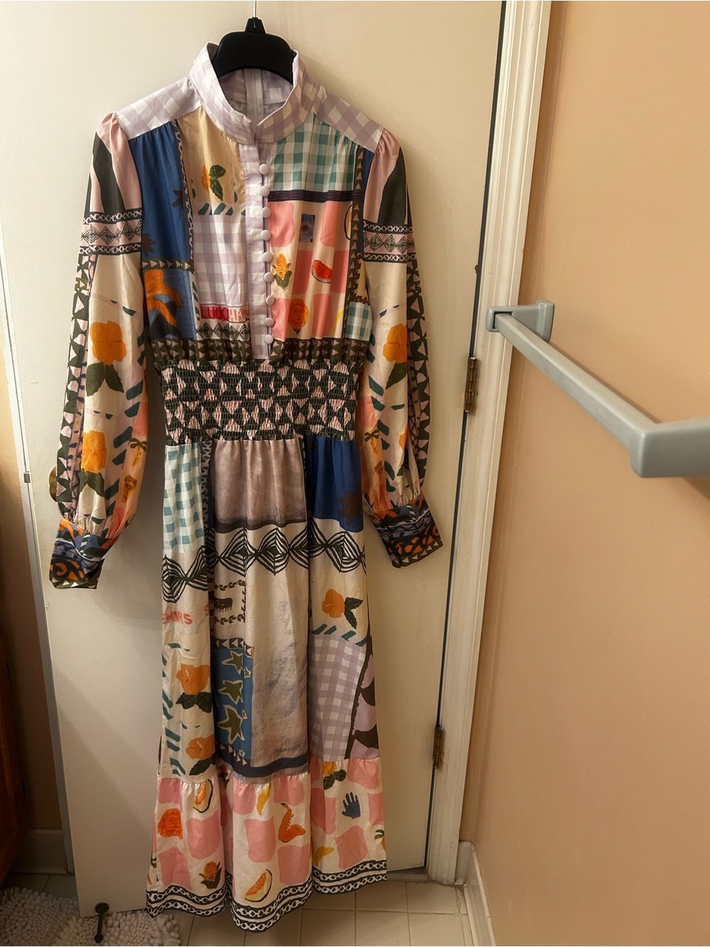 Women’s ' Multi-Color Patchwork Maxi Dress with Smocked Waist